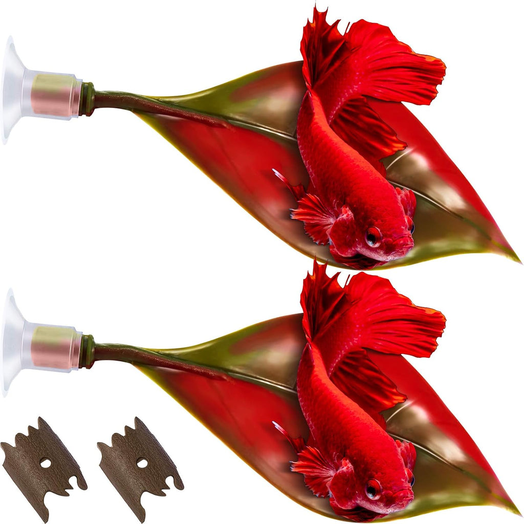 WILLBOND 2 Pieces Silicone Betta Fish Bed Leaf Hammock Betta Fish Tank Accessories, Practical Resting Spot, No Bpa, Comfortable and Safe(Red)