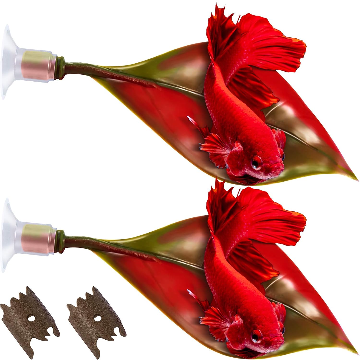 WILLBOND 2 Pieces Silicone Betta Fish Bed Leaf Hammock Betta Fish Tank Accessories, Practical Resting Spot, No Bpa, Comfortable and Safe(Red)
