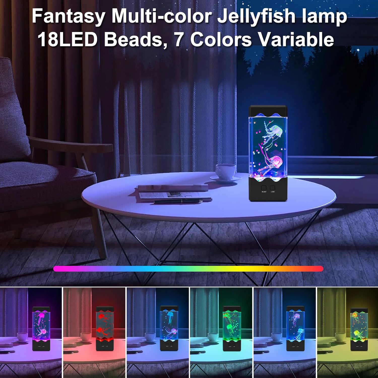 Jellyfish Lamp, 7-Color Changing Light with 5 Levels Brightness Jellyfish Aquarium Fish lamp Home Decor, Children's Birthday Gift, Men's and Women's Holiday Gift, Christmas Gift （Black）