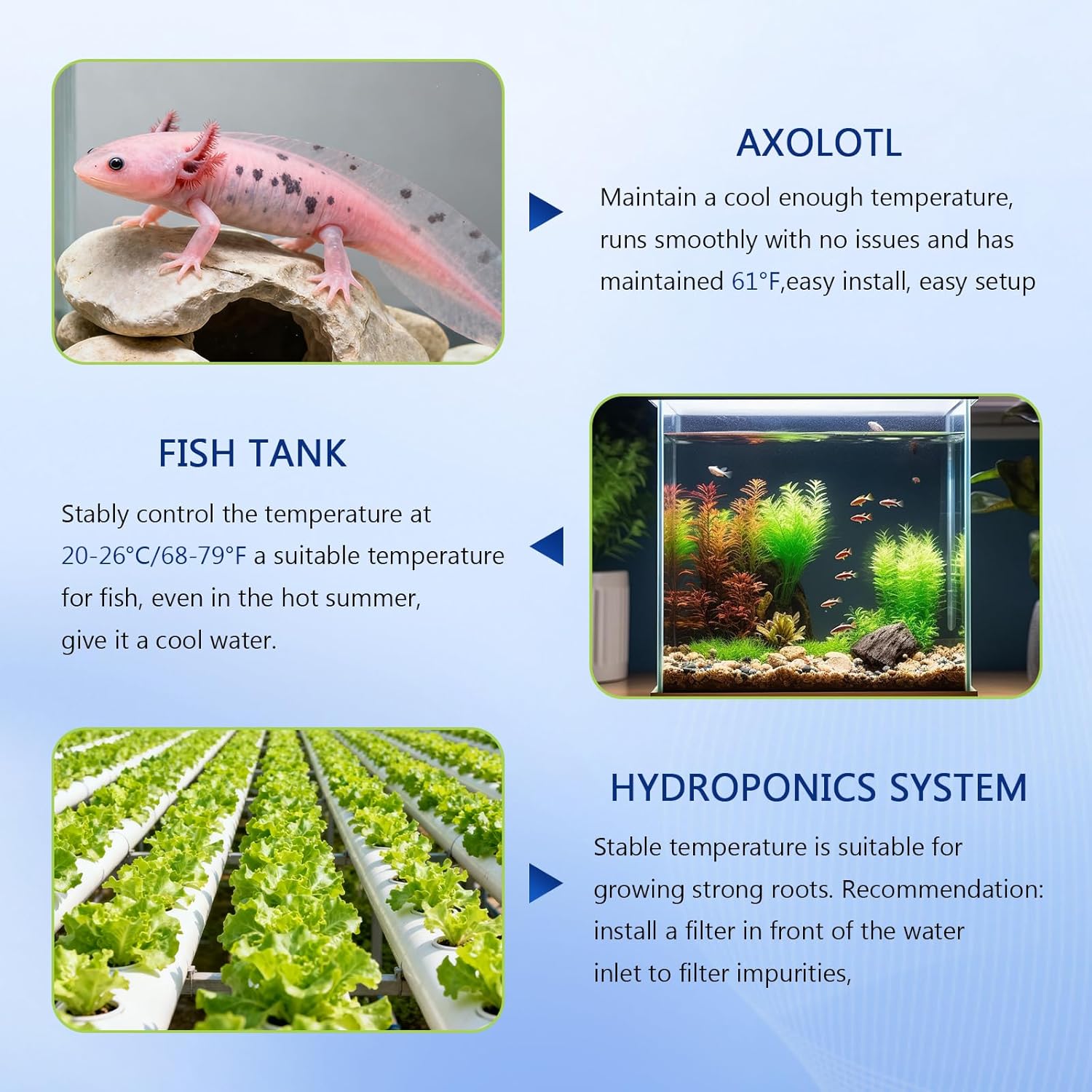 42Gal Aquarium Chiller 1/10 HP 160L Quiet Compressor Refrigeration Hydroponic Cooling System Suitable for Aquariums Salamanders Coral Reefs Jellyfish