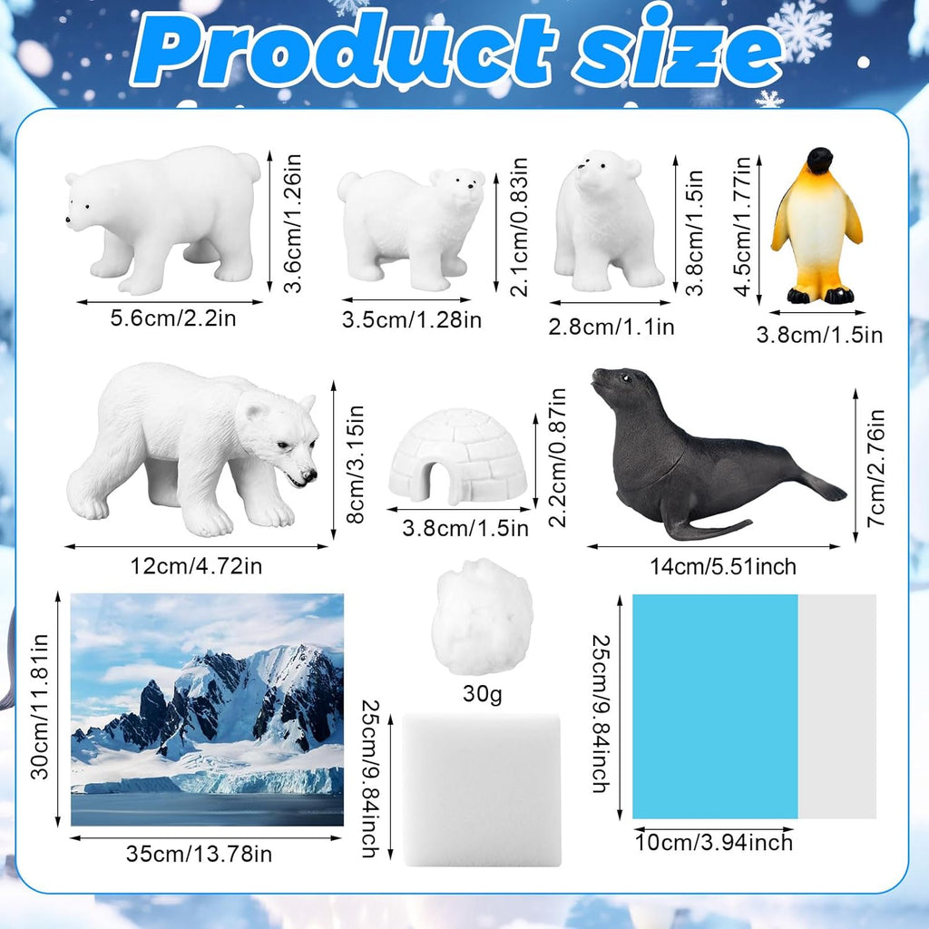 MiniInflat Polar Animals Diorama Kit Realistic Polar Animals Figures Toys Including Bear, Sea Lion, Igloo, Snowflakes Diorama Supplies for Birthday Party Favors(Box Not Included)