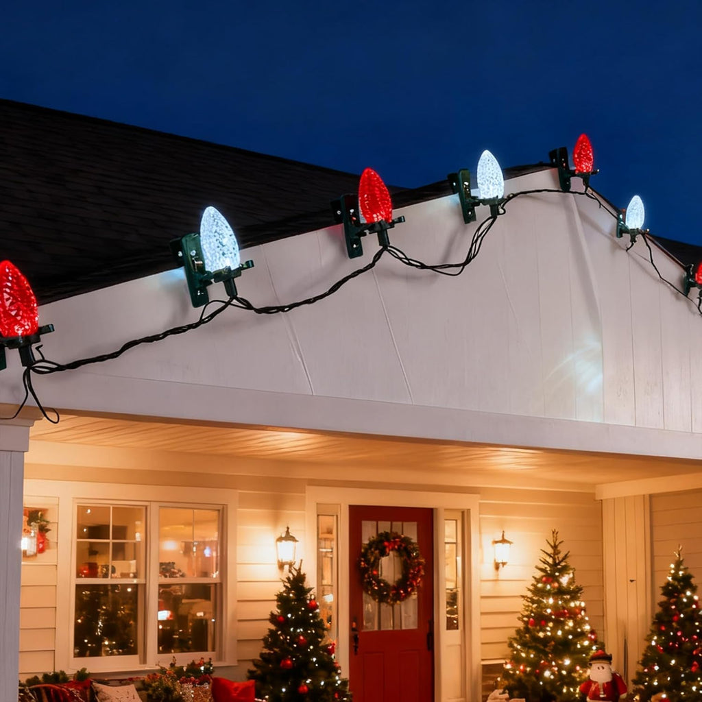 Dazzle Bright C9 Christmas String Lights, 100 LED 66 FT Waterproof Connectable Fairy Lights with 100 Spring Clips Timer, Christmas Decoration for Outdoor Roofline Home Garden Yard Tree (Red & White)