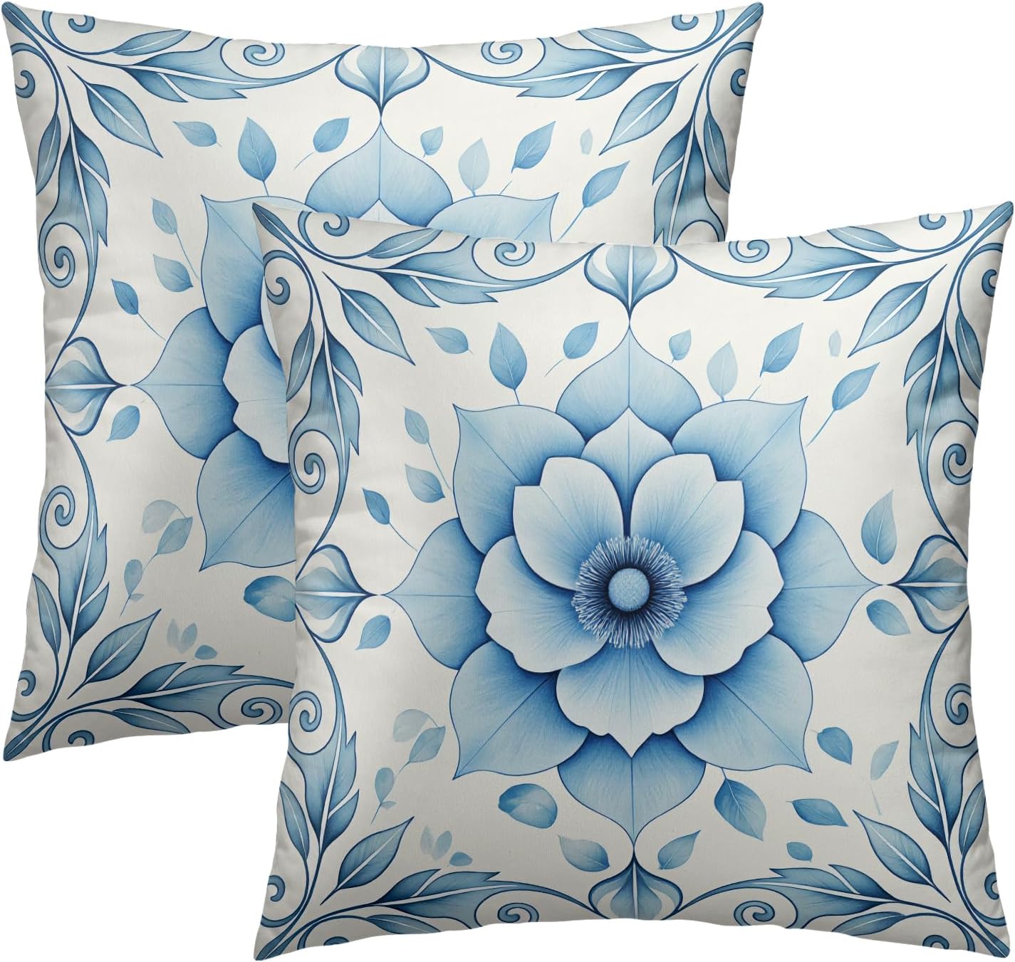 Boho Chic Blue Lotus Throw Pillow Covers Set of 2 Ultra-Soft All-Season Pillow Shams with Hidden Zipper,Durable for Sofa Bed Car Decor & Gift Luxury 18x18IN