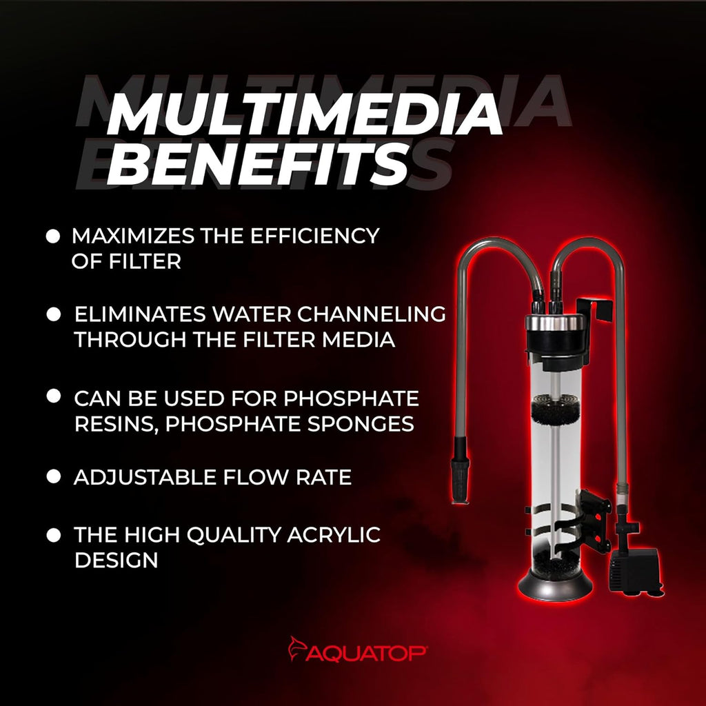 AQUATOP MR-20 Media Reactor – 95 GPH Up-Flow Filtration System – With Pump, Tubing & Mount – For Saltwater or Freshwater Aquariums – Sump or Hang-On Design
