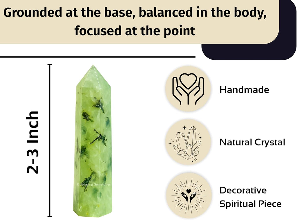 Amazing Gemstone Prehnite Crystal Towers - Natural Healing Crystal Point Obelisk for Reiki Healing and Crystal Grid (2 Inch to 3 Inch)