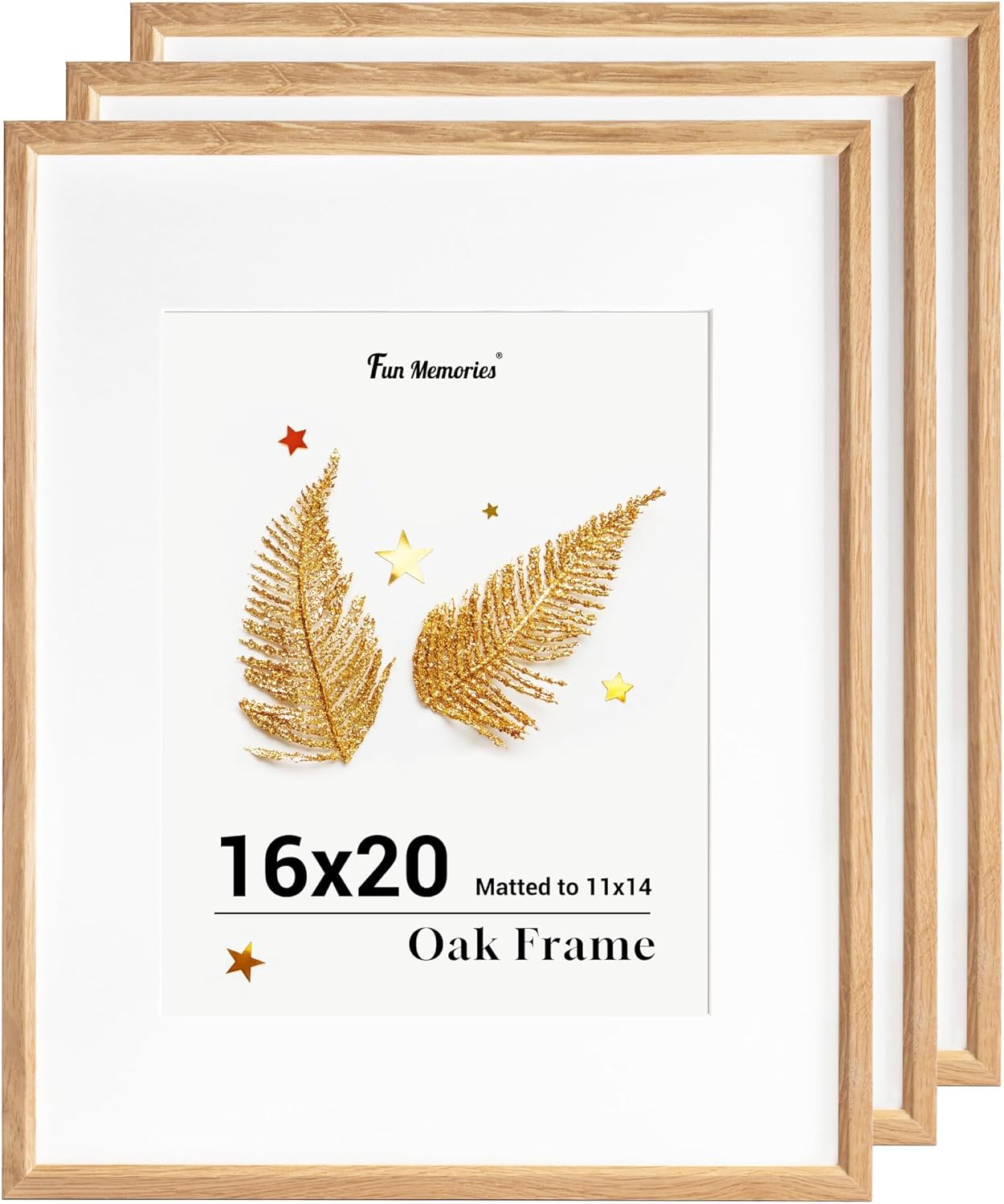 Fun Memories 16x20 Picture Frame, Solid Oak Wood Poster Frames, Modern Photo Frame for Wall 16x20 with 11x14 Mat, High Definition Plexiglass & Wall Hook Included (Beige,3 Pack)