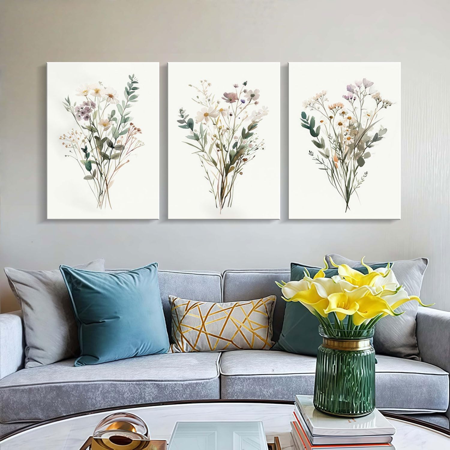 3pcs Framed Plants Flowers Wall Art Decor Canvas Print Nature Style Farmhouse Picture Poster Gallery Bedroom Living Room Studio Kitchen 16x24 Inch Ready to Hang