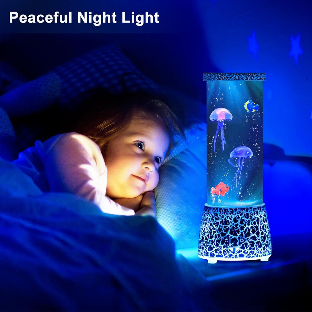 PINPON Jellyfish Lamp with Remote Control Flow Speed, 14 Color Changing, USB & Battery Powered(NOT Included), 4 Lighting Modes, Aquarium Mood Light for Relax, Cracked Design