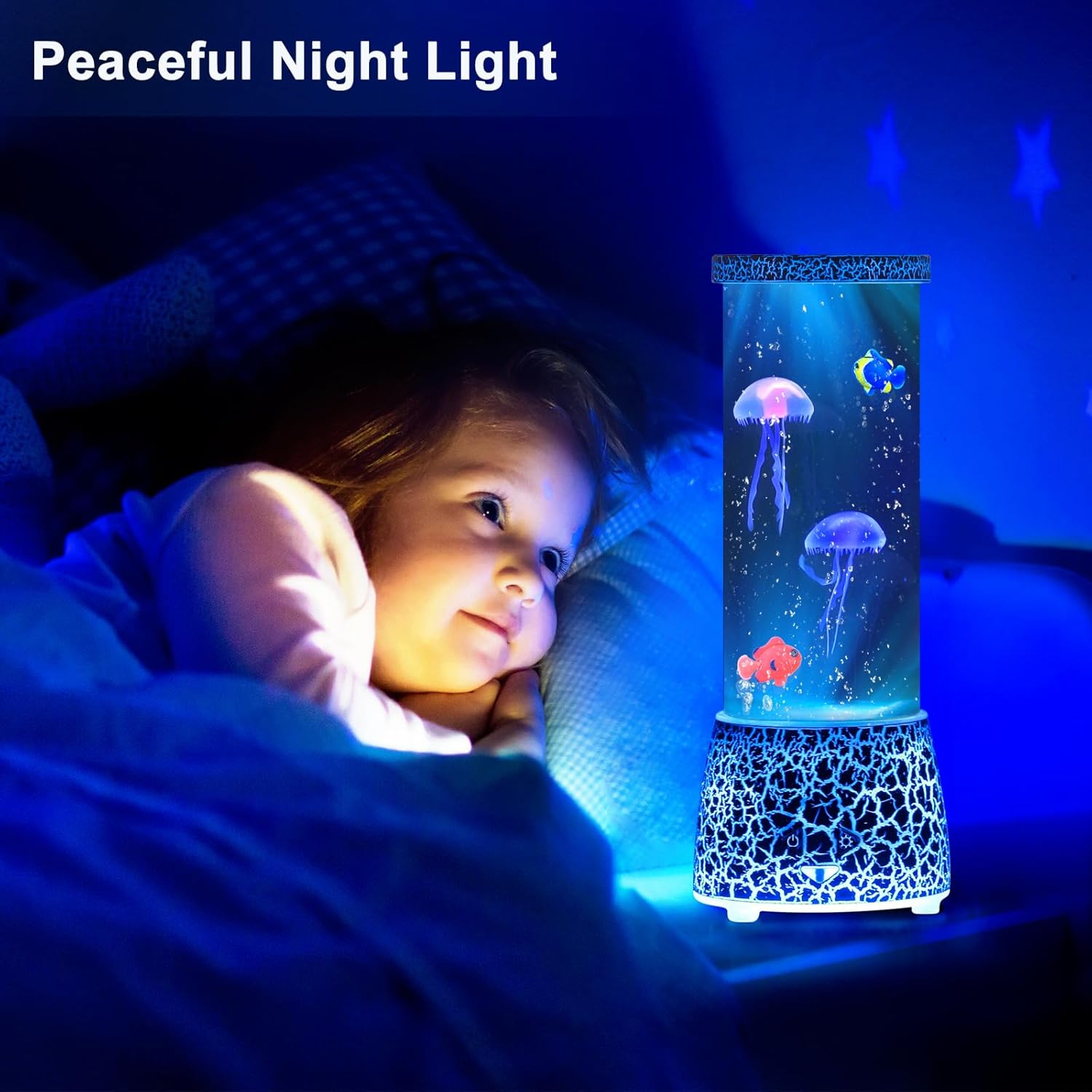 PINPON Jellyfish Lamp with Remote Control Flow Speed, 14 Color Changing, USB & Battery Powered(NOT Included), 4 Lighting Modes, Aquarium Mood Light for Relax, Cracked Design