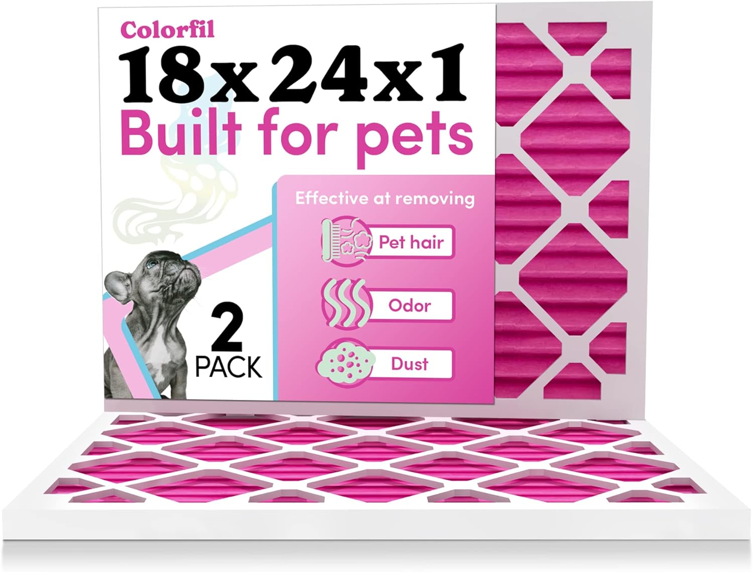 Colorfil 18x24x1 Air Filter (2-Pack) | Made in the USA | Color Changing | Remove Cat and Dog Odor | MERV 8 for Pet Hair Dander and Dust | 17.5"x23.5"x0.75" Exact Size