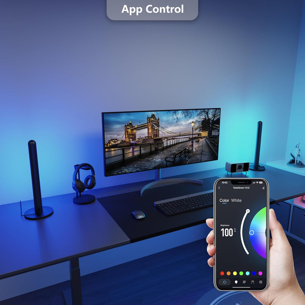 LAMPAOUS Smart Table Lamp, Bedside or Bedroom Lamp, TV backlights, Gaming Lights, Adjustable White and Multi Color Compatible with Alexa, Google Assistant, Voice Activated. App Control