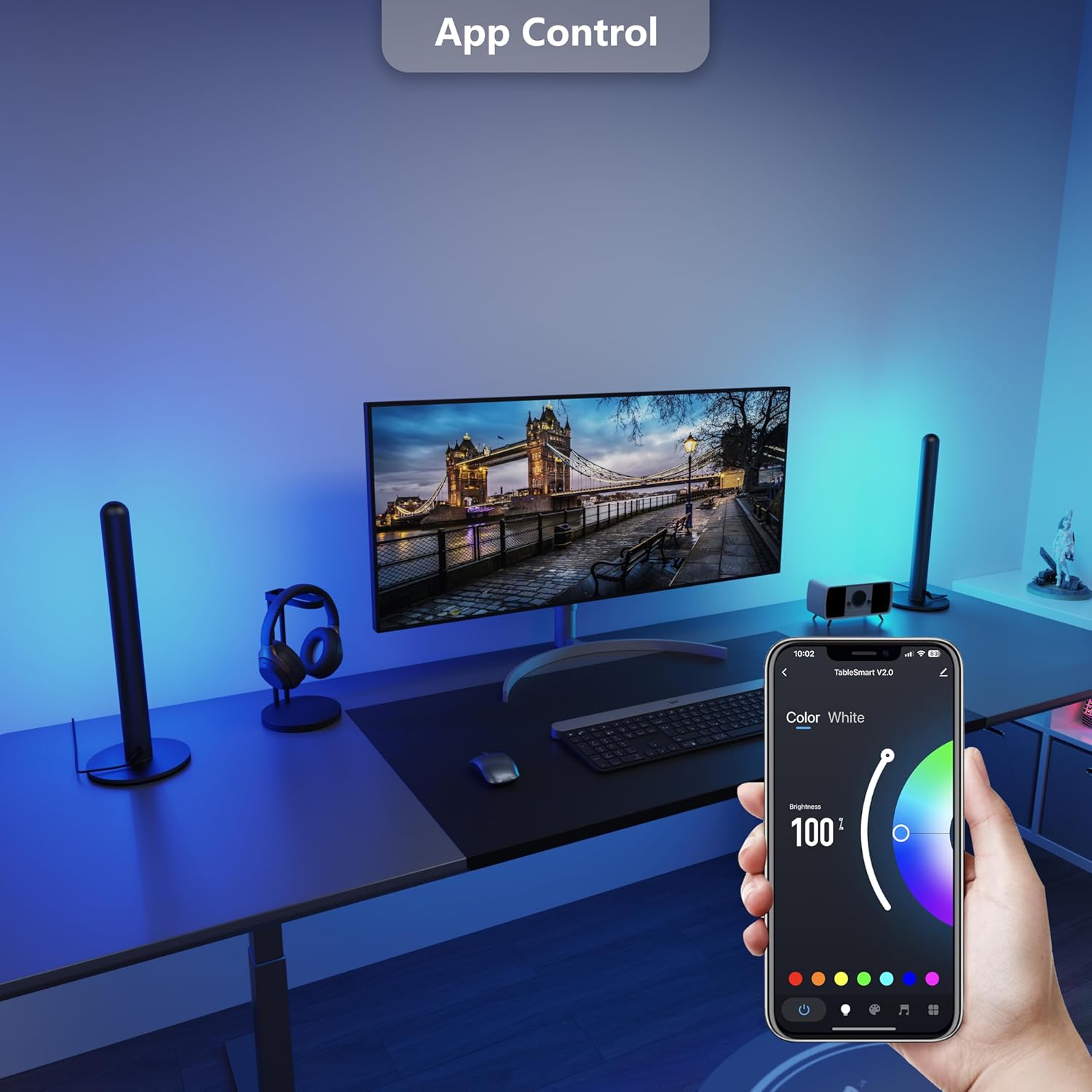 LAMPAOUS Smart Table Lamp, Bedside or Bedroom Lamp, TV backlights, Gaming Lights, Adjustable White and Multi Color Compatible with Alexa, Google Assistant, Voice Activated. App Control