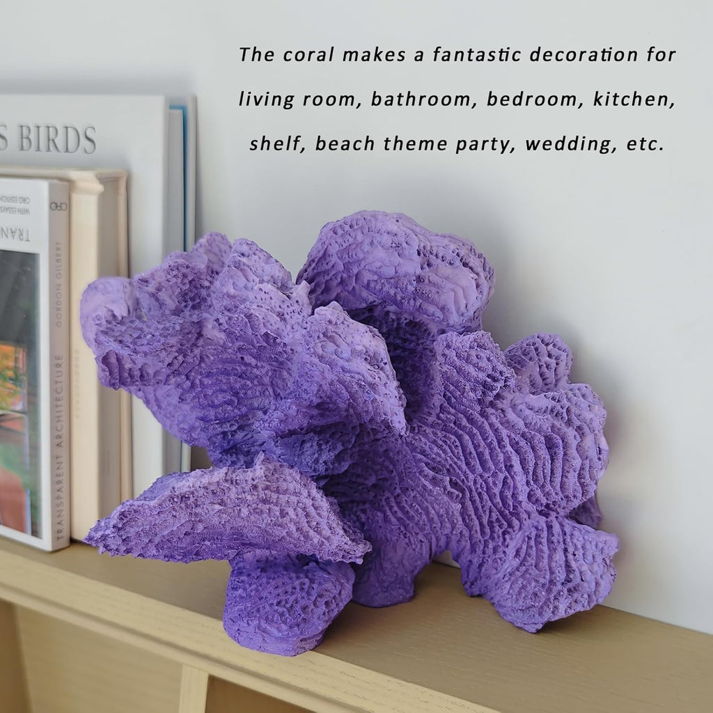 Artificial Sea Coral Statue, Coral Sculpture Resin Nautical Decor, Coastal Decorations for Home, Beach Themed Party Wedding Room Kitchen Table Shelf (Gradient Purple)