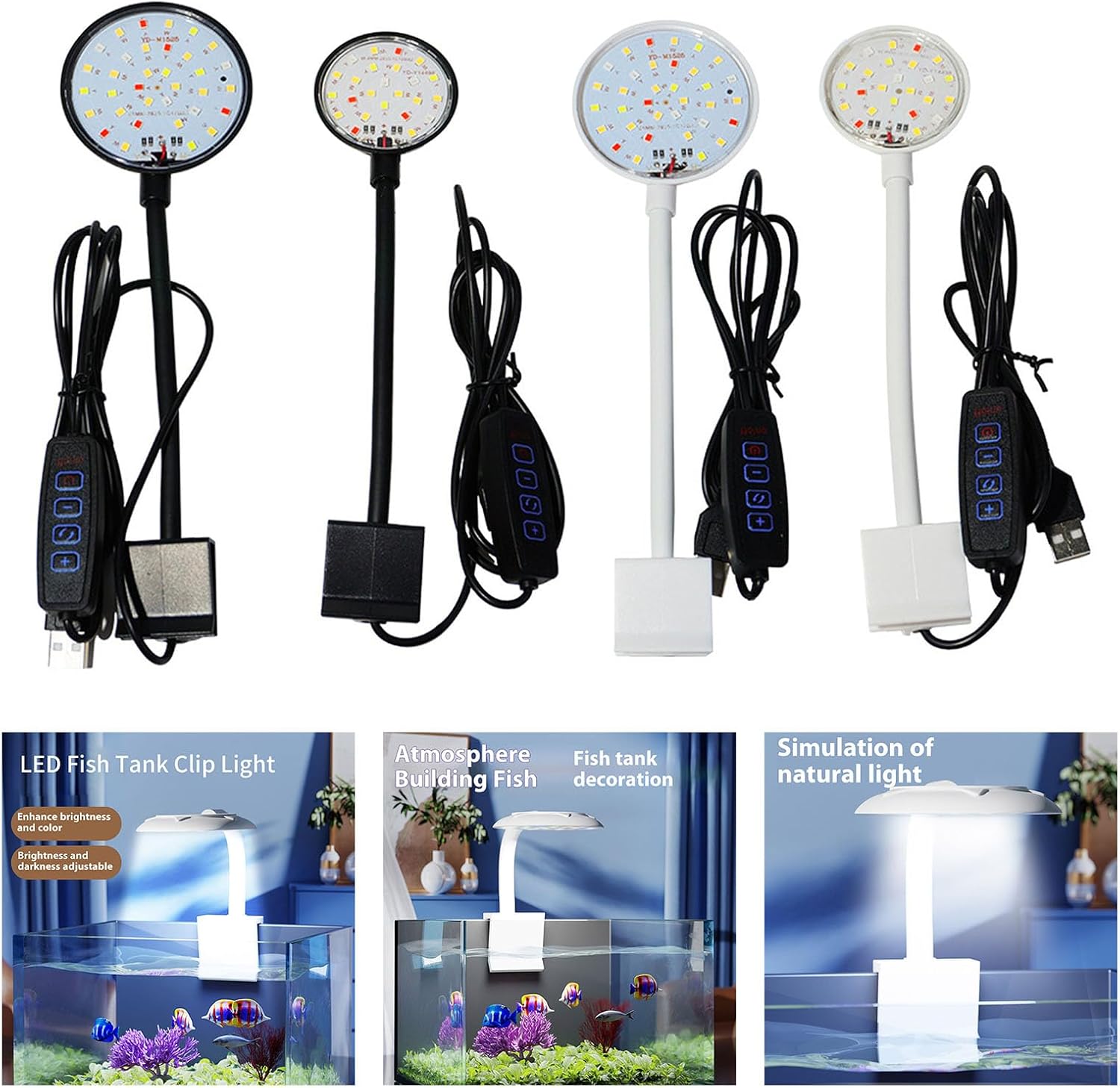 Regulable Aquariums Clip On LED Light USB Powered with Smarted Dimming for Small Fishes Tanks
