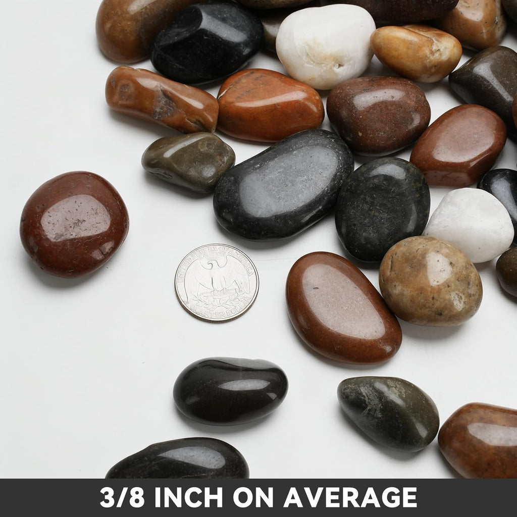 Onlyfire 5lb Polished Pebbles, 3/8" Natural Decorative Mixed Color River Rocks Aquarium Gravel Stones for Landscaping, Indoor Plants, Vase, Succulent, Fish Tank