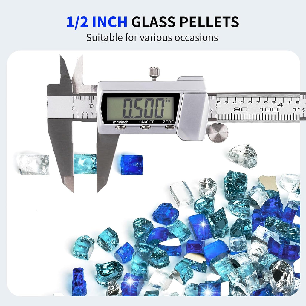 20 lbs Fire Glass for Propane Fire Pit, 1/2 Inch Fire Pit Glass Rocks for Gas Fireplace, Reflective Glass Rocks for Fire Pit Table, Blend of Cobalt Blue, Caribbean Blue and Platinum