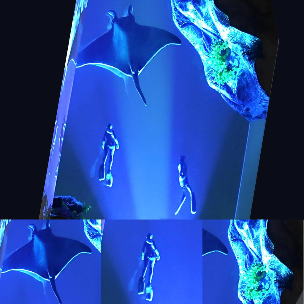 Epoxy Resin Lamp, Ocean Night Light,Artistry Home Decor Bedside Nightlight, Unique Resin Lighting, Nightstand Decorations for Bedroom, Suitable for Holidays(A Devilfish)
