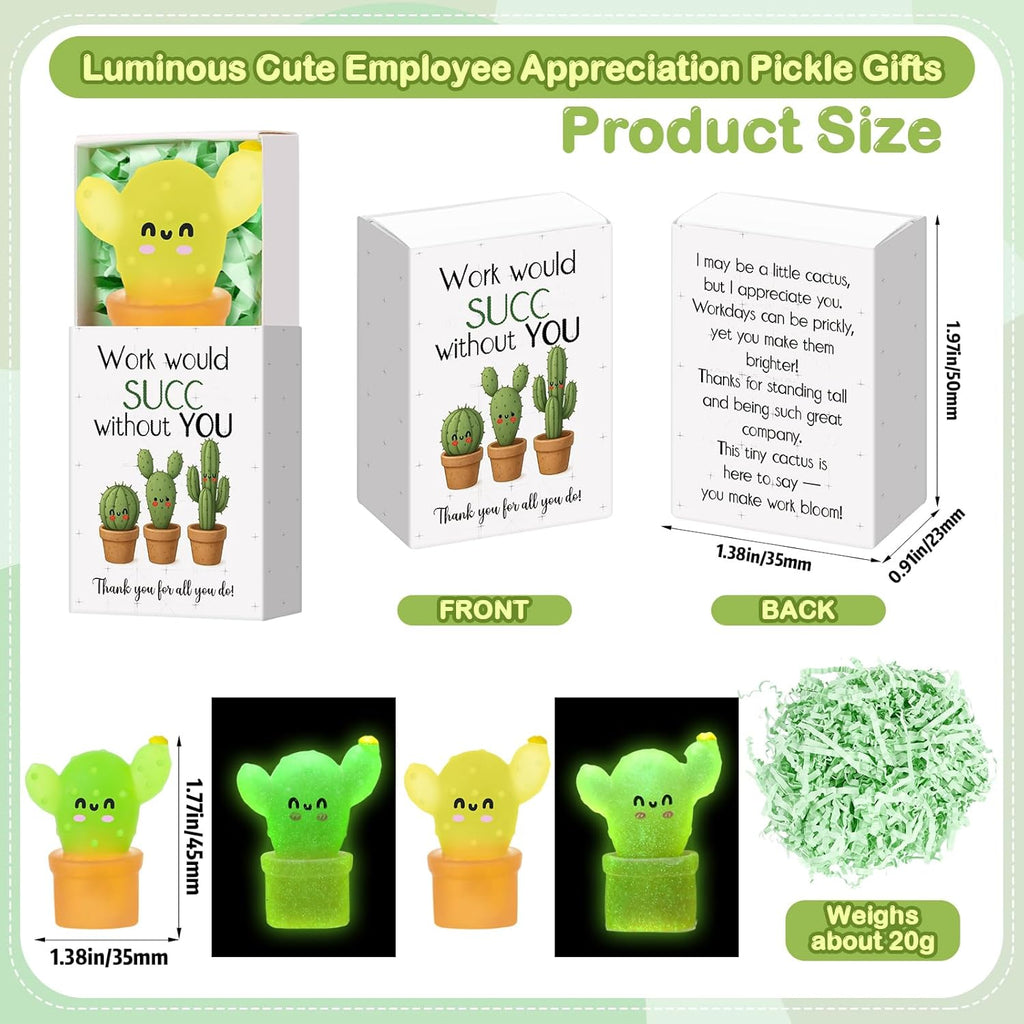 Wettarn 60 Sets Employee Appreciation Gifts Cactus Stress Balls Bulk with Gift Boxes Thank You Party Favors for Employee Coworker Staff Office Positive Relief Toys Desk Decor, Luminous