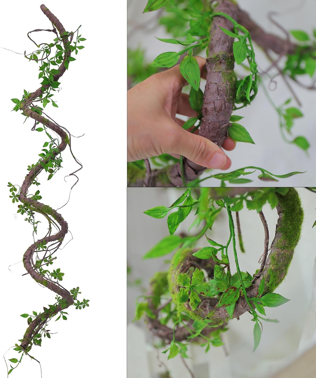 71inch Artificial Posable Tree Branches Hanging Bendable Moss Greenery Garland Faux Tree Vines Twigs Ivy Leaves for Reptiles Climb Outdoor Halloween Canopy Wedding Home Wall Porch Mantel Decoration