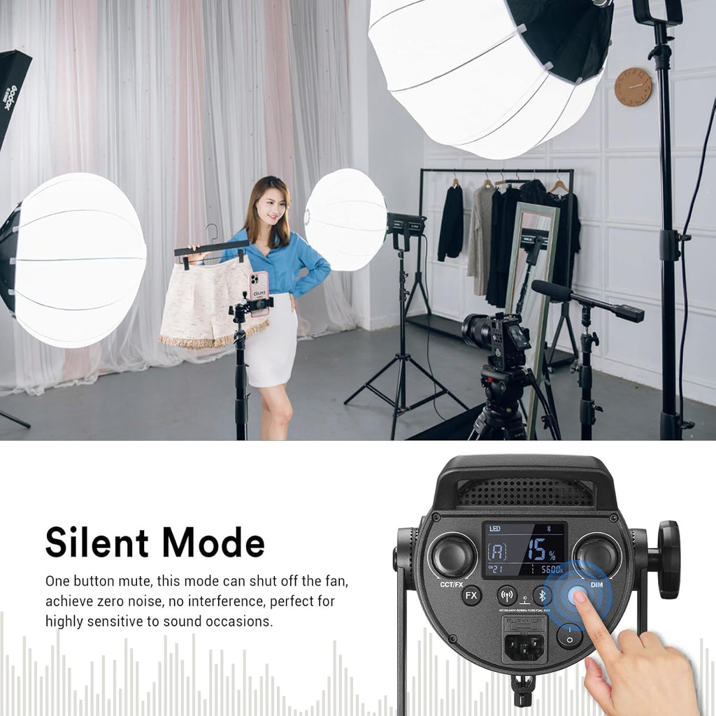 Godox SL200III Daylight LED Video Light, 200W 95600Lux @1M CRI 96+TLCI 97+ Bowens Mount LED Continuous Light, Professional Studio Light with 8 FX Effects&Silent Mode