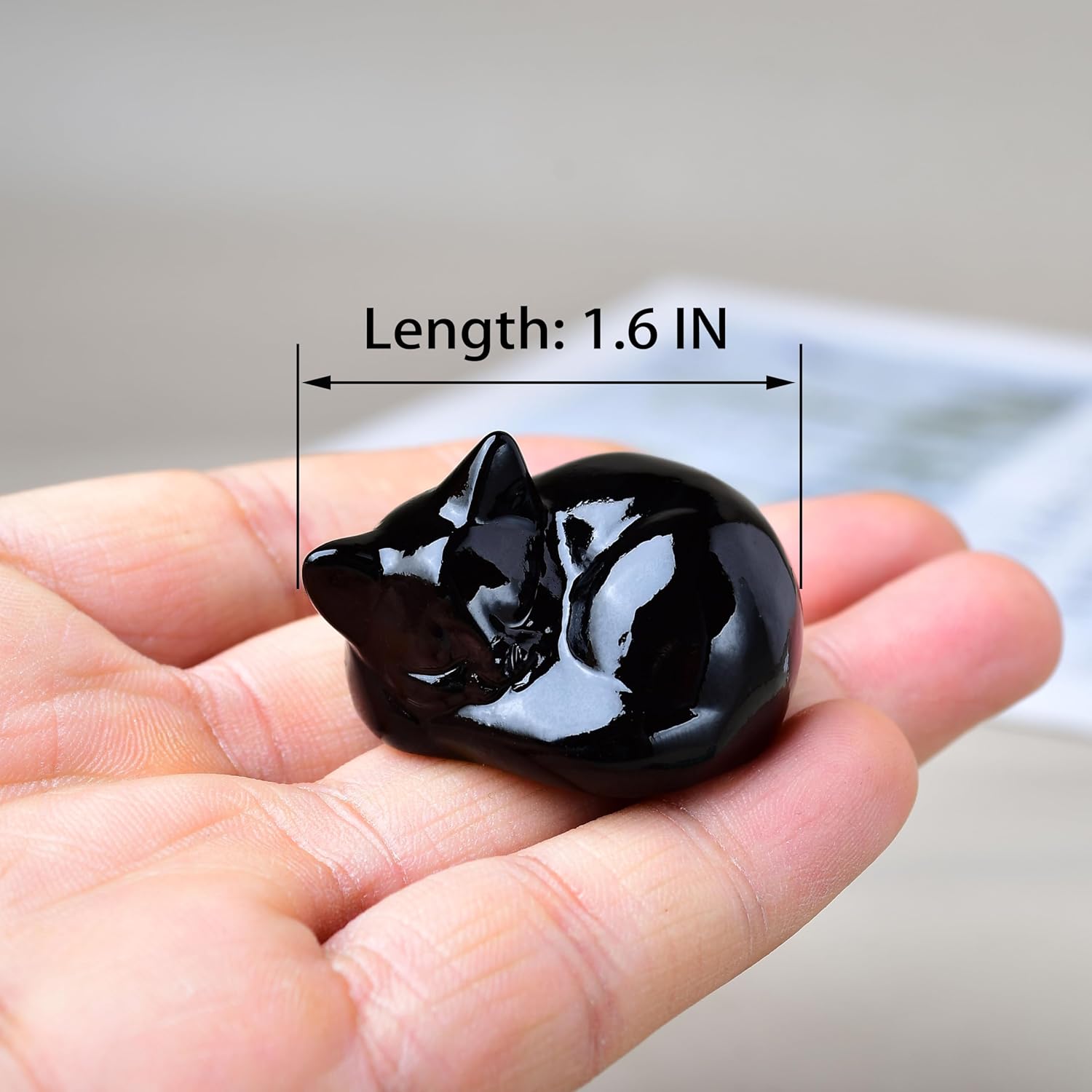 Natural Obsidian Cat Crystals Decor Sleeping Cat Statue Healing Crystal Polished Gemstones Bedroom Office Desk Home Decoration A Lucky Decoration
