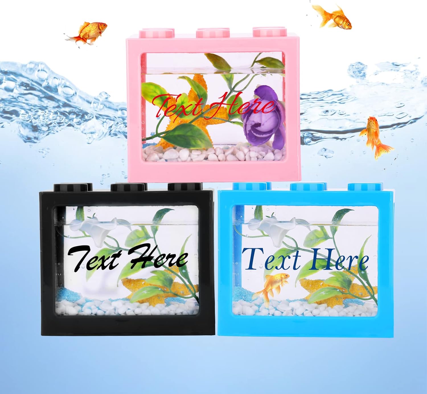 Custom Personalized Acrylic Fish Tank 3x4x5 Inch with Led Lighting (Blue)