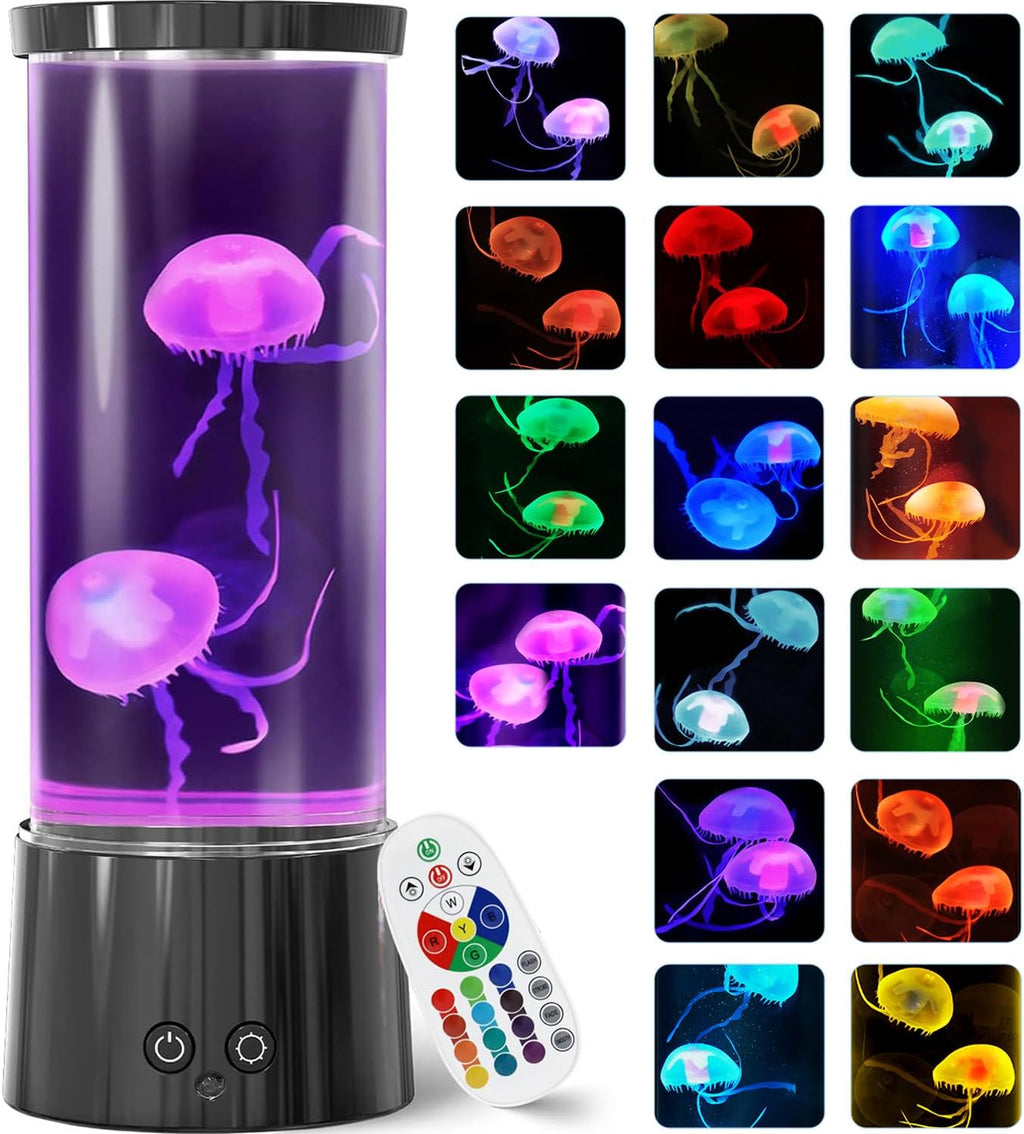 FBSPORT Jellyfish Lamp, Jellyfish Night Aquarium Tank Night Light 17 Color Changing with Remote Control for Kids Adults Home Office Decor Table Lamp Gifts for Christmas(Black, 12 inch)