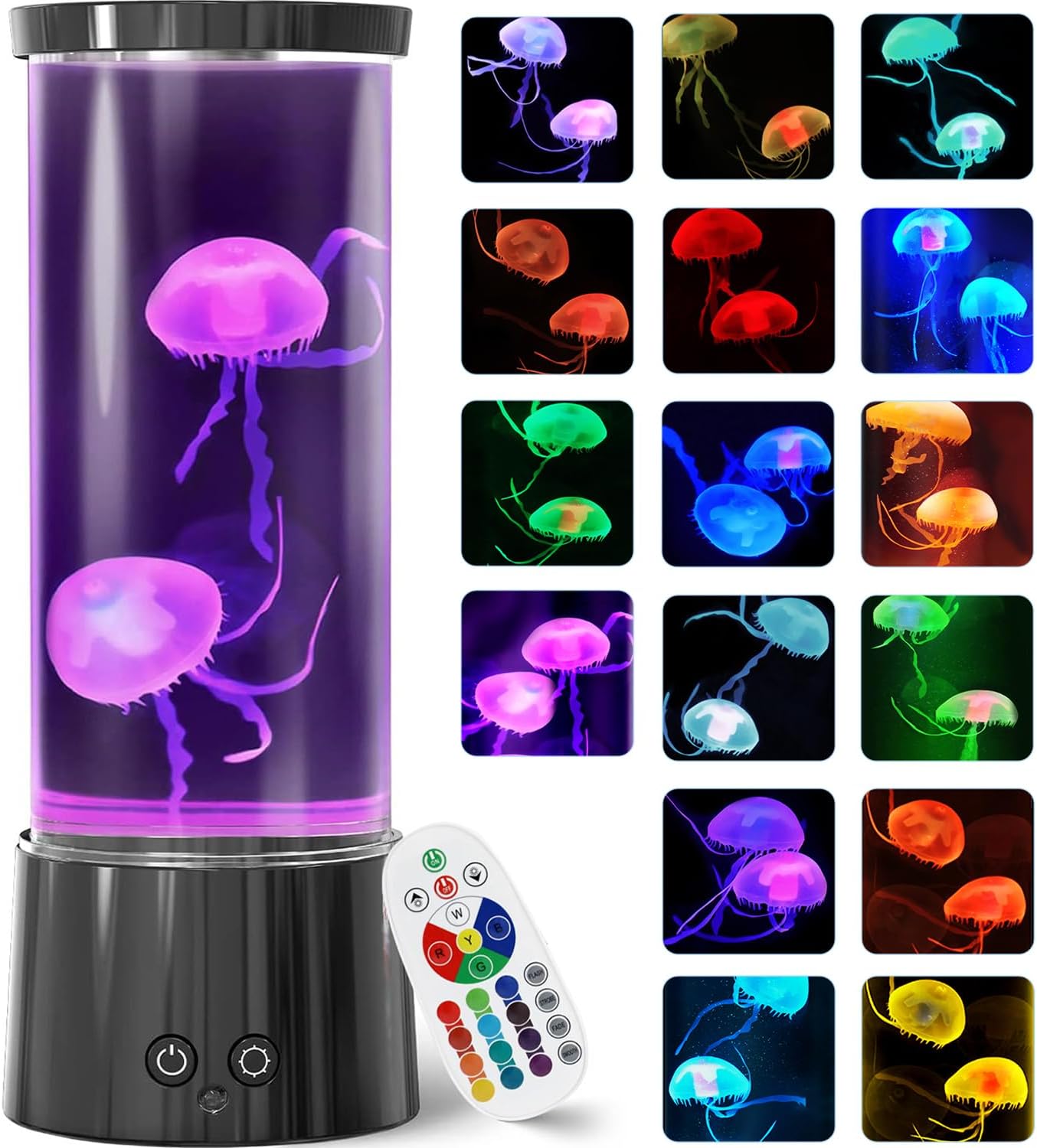 FBSPORT Jellyfish Lamp, Jellyfish Night Aquarium Tank Night Light 17 Color Changing with Remote Control for Kids Adults Home Office Decor Table Lamp Gifts for Christmas(Black, 12 inch)