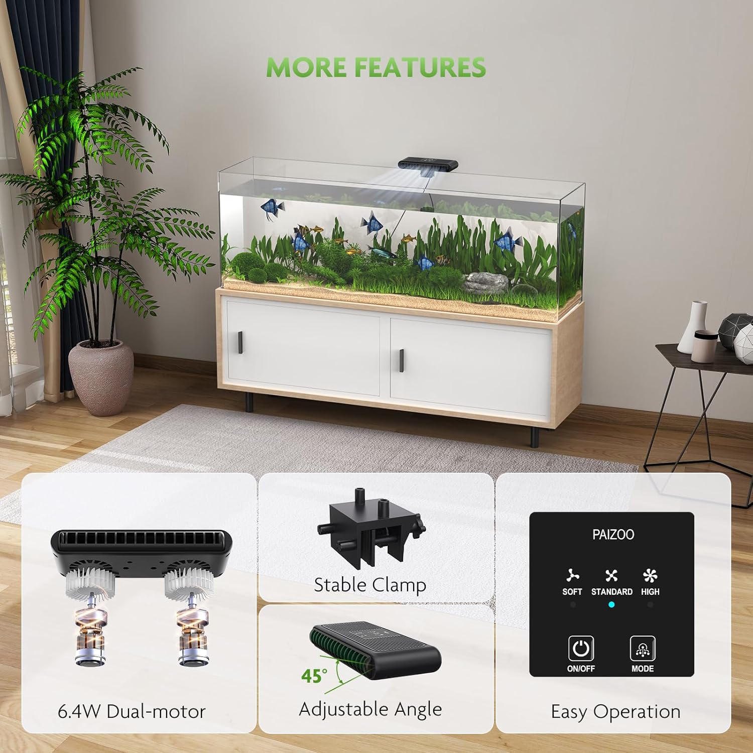 PAIZOO Aquarium Chiller Fan, Fish Tank Cooling Fans Aquarium Cooler with 3 Speed Modes, Water Chiller for Axolotl Tank Accessories Freshwater Saltwater Tanks, 6.4W