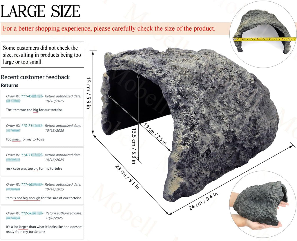 Rock Cave Habitat Hidden for Reptile and Amphibians.Terrarium & Aquarium Decor, Reptile hideout Hide Cave, Perfect for Bearded Dragons,Lizards,Snakes,Turtles,Geckos,Tortoises,Small Animals -Large Size