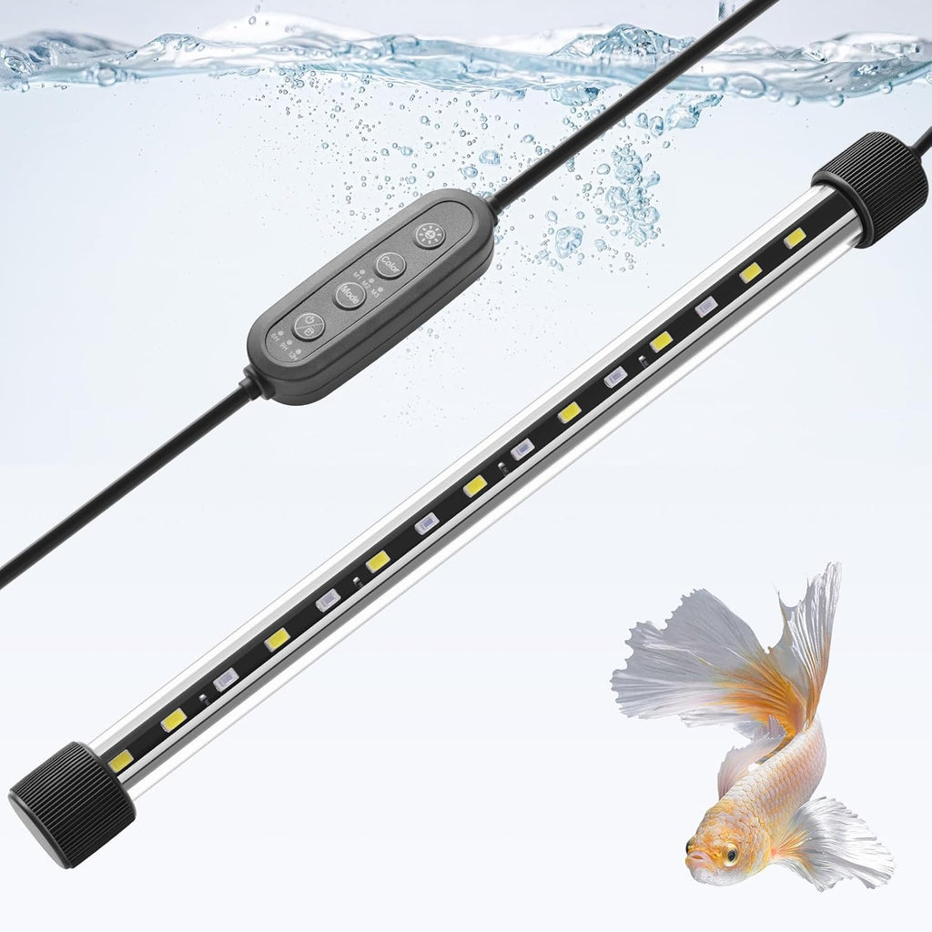 Dirvin 11inches 24/7 Mode Submersible Aquarium LED Light, 15 LED Beads 3 Colors Fish Tank Light with Timer Brightness Adjustable, Sunrise-Daylight-Moonlight Simulation for 11"-20" Fish Tank, 5.5W