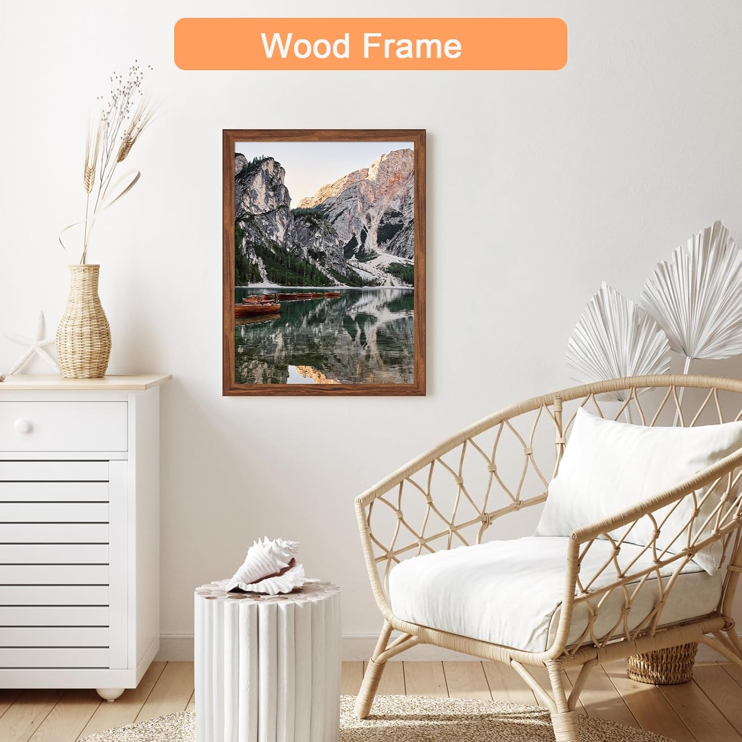 20x27 Wood Frame Brown, Rustic Natural Wooden 27x20in Poster Picture Frame, Distressed 20 x 27inch Woodgrain Gallery Photo Frame with HD Plexiglass, Horizontal Vertical Wall Mounting Display 1pcs