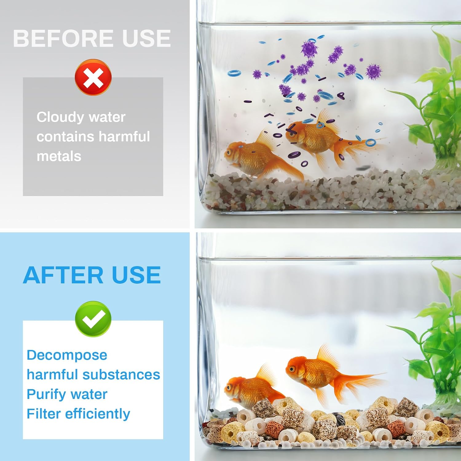 Timgle 3 Bags Aquarium Filter Media Bio Balls Ceramic Rings Set 1500 g Total 3.3 lb 12 in 1 with Mesh Bag Ceramic Rings for Aquarium Filter Pond and Fish Tank Accessories Decorations