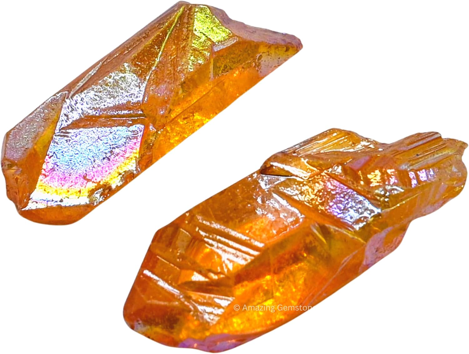 Amazing Gemstone 2 Pieces Tangerine Aura Quartz Raw Pencil Points Crystals and Healing Stones, Natural Rocks for Meditation and DIY Raw Point Stones and Crystals