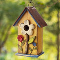 Glitzhome 10.25" Inch Wooden Bird House Hanging Distressed Flower Garden Birdhouse for Outdoor