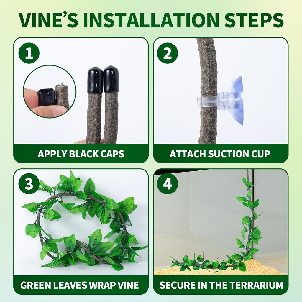 COMSUN 9 PCS Bearded Dragon Tank Accessories, Plastic Reptile Plants, Flexible Vine Jungle Climb with Leaves, Polyester Bearded Dragon Hammocks, Background Decoration for Gecko Chameleon Snake Lizard