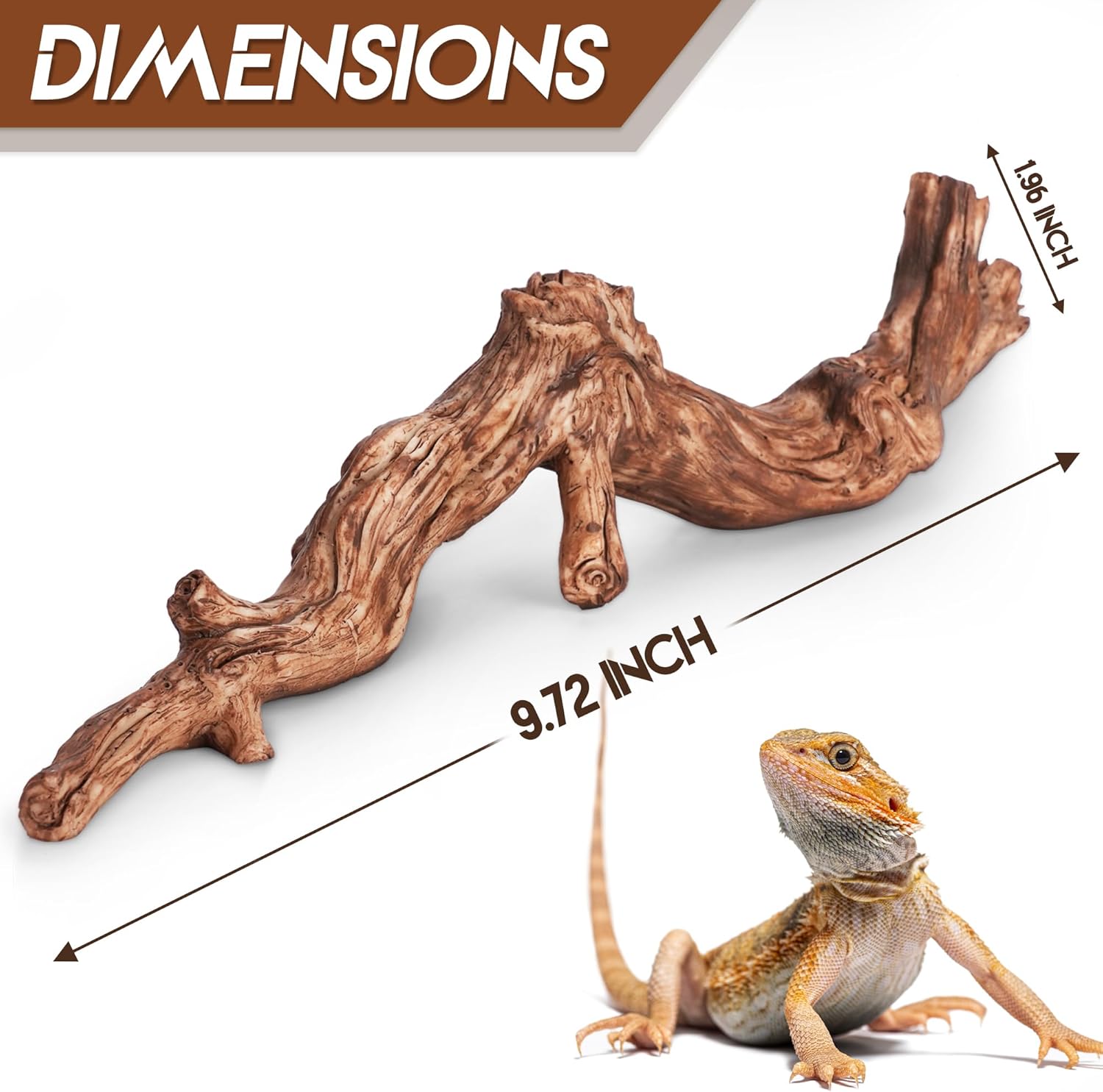 Lifelike Resin Climbing Root Branch Decor for Reptile Terrarium, Reptile Vivarium Habitat Decoration for Bearded Dragons, Geckos, Lizards, Snakes, 9.7 Inch