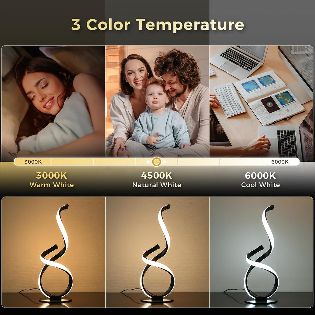 2 Pack Modern Touch Lamp for Nightstand, Spiral LED Table Lamp, Dimmable 3 Color Temperature Night Stand Desk Lamp, Unique Bedside Light for Living Room, Bedroom, Ideal Gift, Black