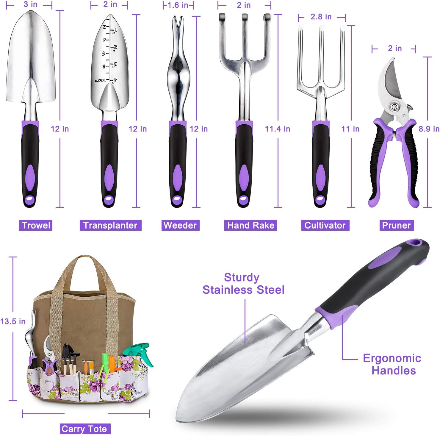 Garden Tools Set 83 Piece, Succulent Tools Set Included, Heavy Duty Aluminum Gardening Tools for Gardening, Non-Slip Ergonomic Handle, Durable Storage Tote Bag, Gifts for Men Women