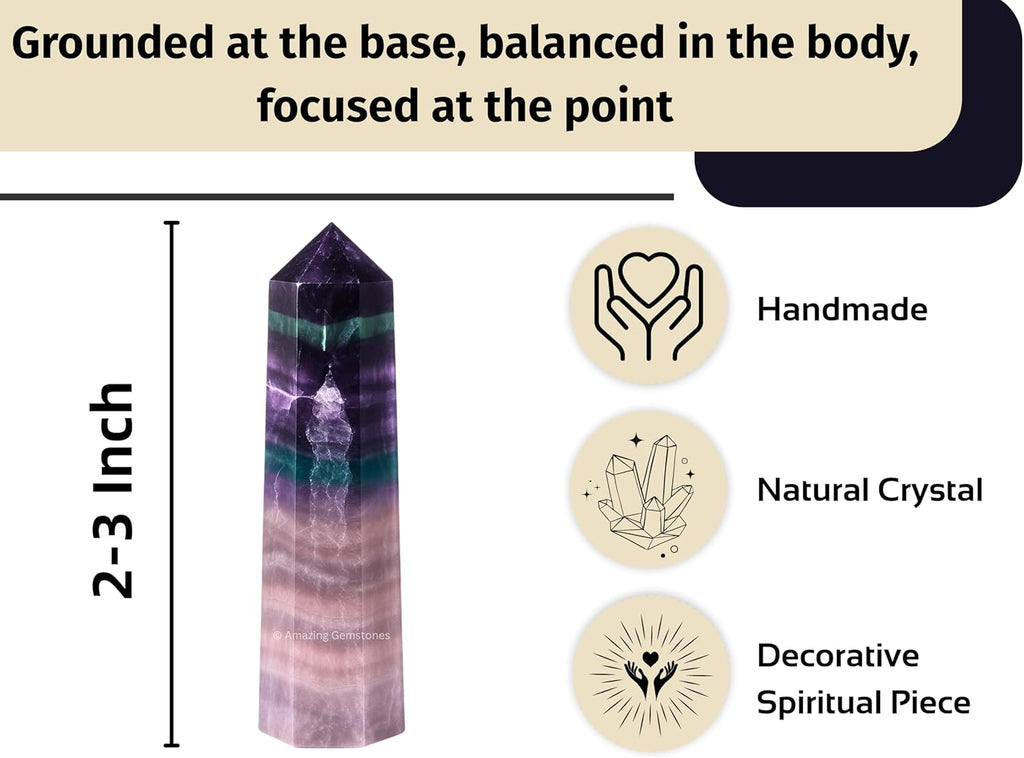 Amazing Gemstone Fluorite Crystal Towers - Natural Healing Crystal Point Obelisk for Reiki Healing and Crystal Grid (2 Inch to 3 Inch)