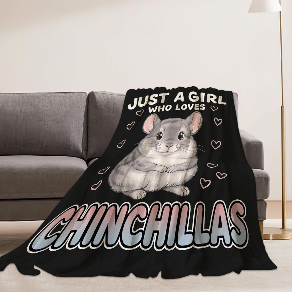 Chinchillas Blanket Just a Girl Who Loves Chinchillas Throw Blankets Gifts for Girls Boys Kids Animal Lover Soft Cozy Fleece Plush for Couch Sofa Bed 50"x40"
