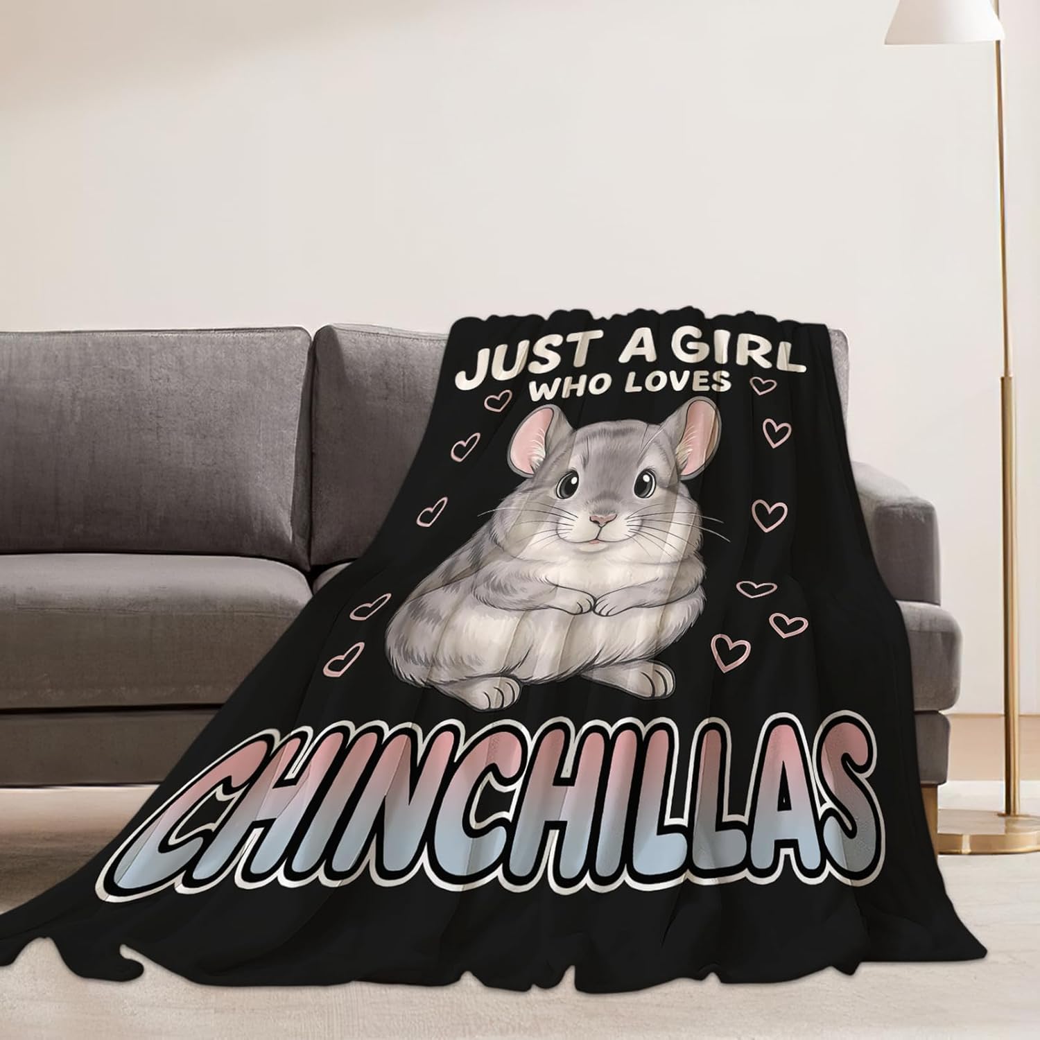 Chinchillas Blanket Just a Girl Who Loves Chinchillas Throw Blankets Gifts for Girls Boys Kids Animal Lover Soft Cozy Fleece Plush for Couch Sofa Bed 50"x40"