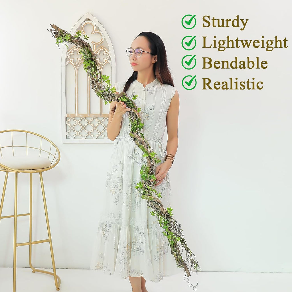 68.9inch Bendable Creepy Artificial Greenery Garland Faux Tree Trunk Branches Twigs Twisted Grape Vines Clover Leaves for Fireplace Mantel Halloween Wall Hanging Outdoor Baby Shower Party Swing Decor