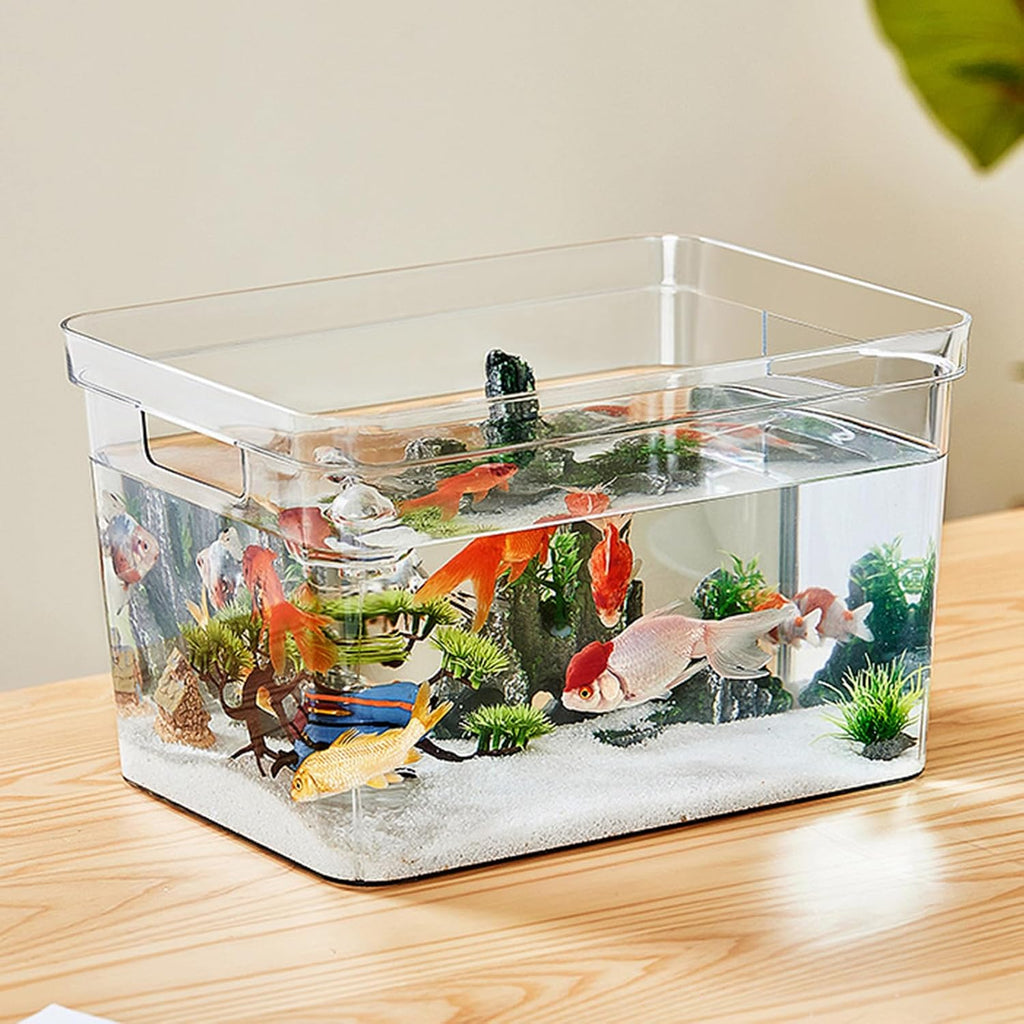 Frameless Clear Aquarium, Plastic Storage Bins, 360 Degree Visibility DIY Decoration Clear Rimless Aquarium Tank with Handle for Household