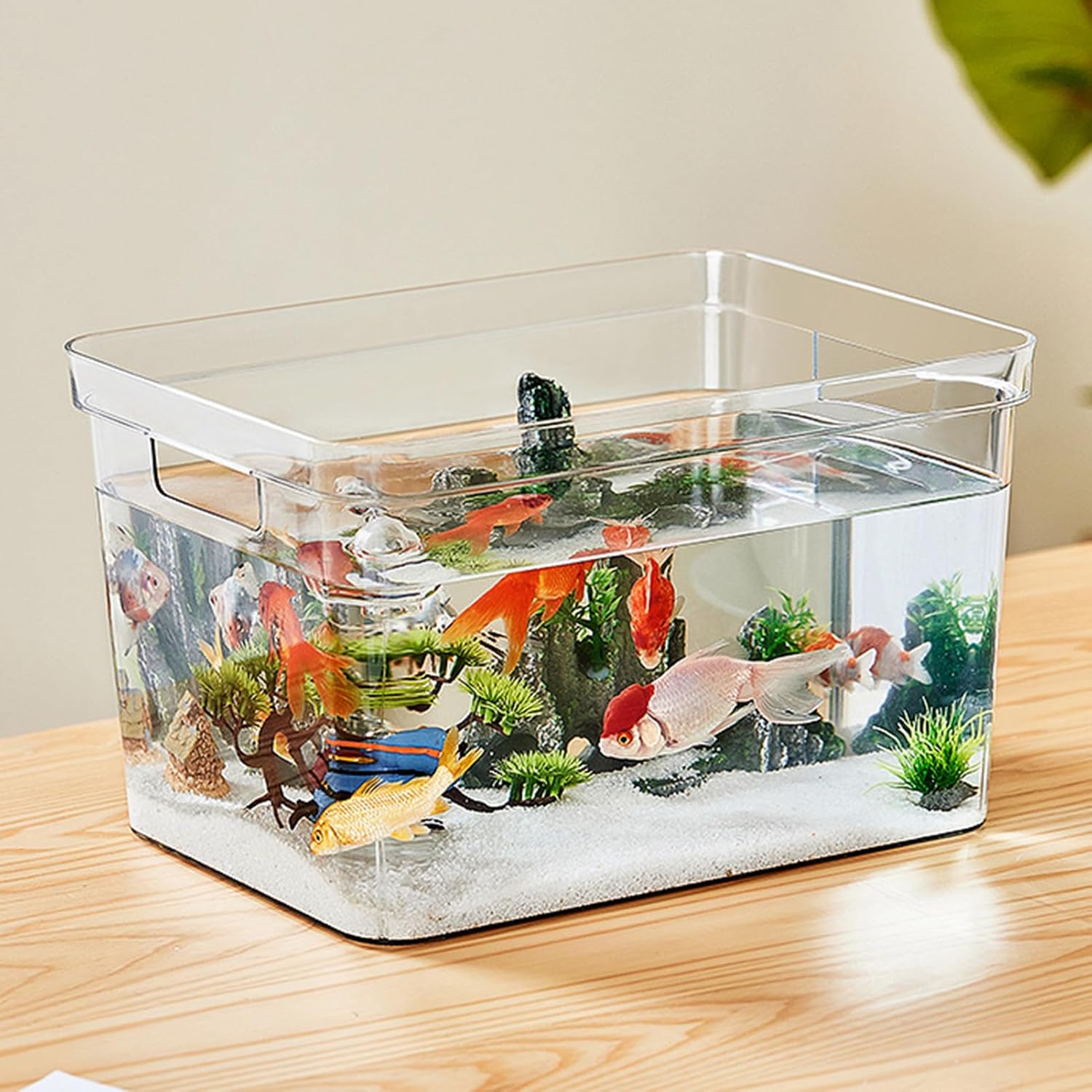Zerodis Frameless Aquarium,360° Clear Visibility Rimless Fish with Handle Betta Nano Goldfish Snail Shrimp Cube for Household DIY Living Room (Tetragonum Large)