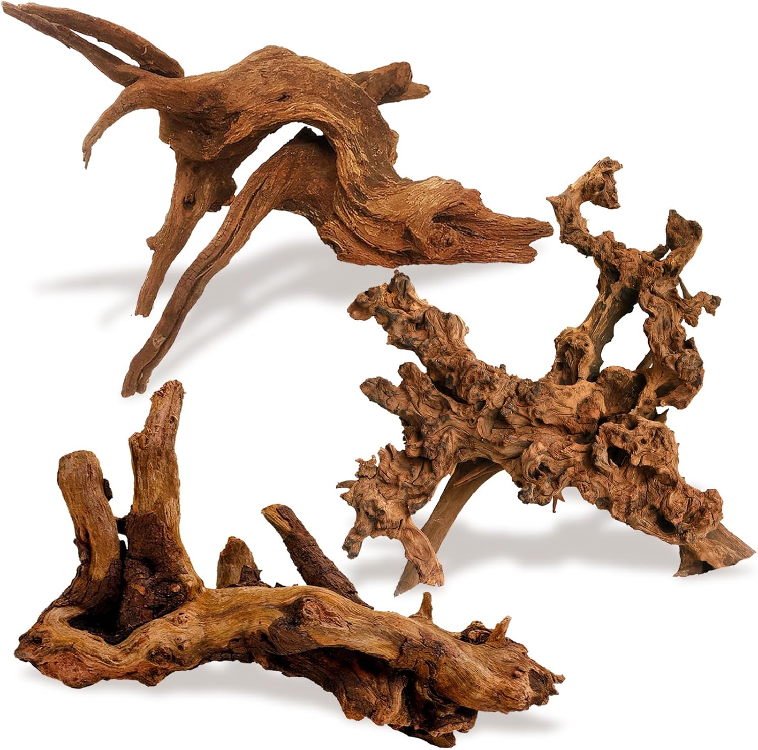 kathson Natural Driftwood for Aquarium Decor, 3-Piece 9''-15'' Large Driftwood for Decorations on Fish Tank, Reptiles Bearded Dragon Terrarium Ornament Accessories or Air Plants