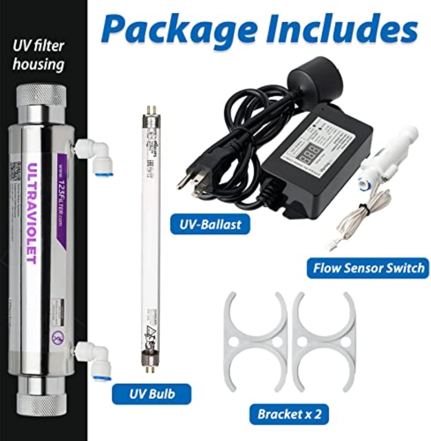 iSpring UVF11A UV Ultraviolet Light Water Filter with Smart Flow Control Switch 11W, 110V, 10-INCH