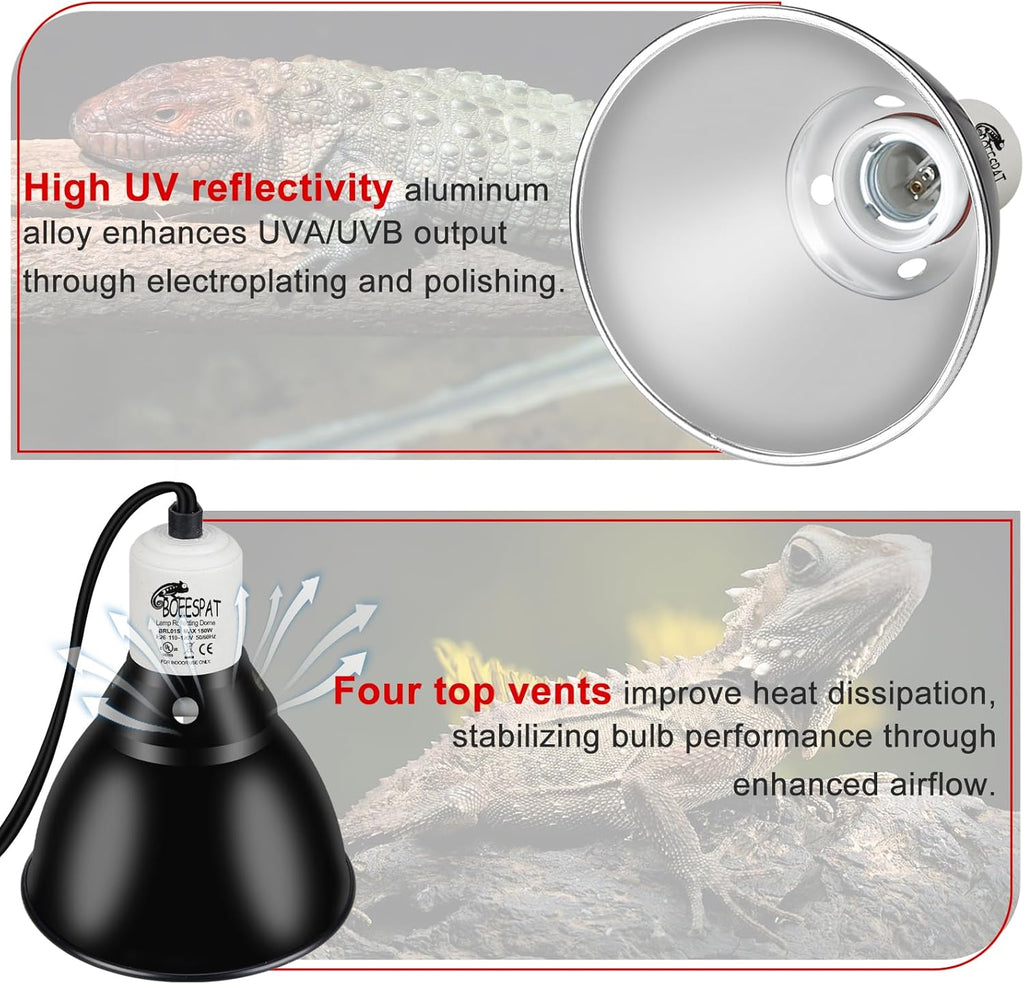 Reptile Lamp Bulb Fixture 5.5 Inch Deep Dome with Switch - Ideal for 60W/75W/100W/150W Heat Lamp Bulbs, Compatible with All E26 UVA/UVB/Basking Heat Bulbs, Supports Up to 150 Watts