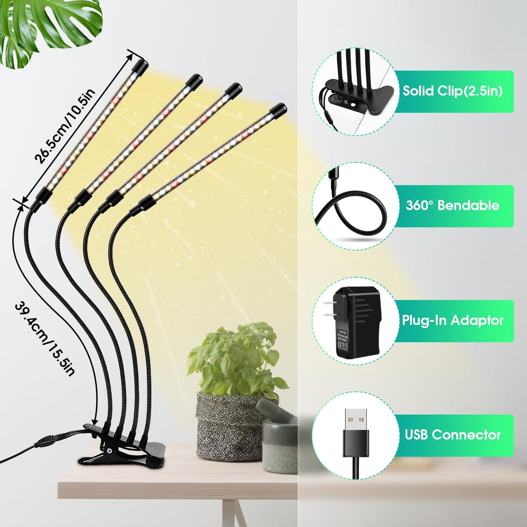 Wolezek Grow Lights for Indoor Plants, 2 Pack 80 LED Full Spectrum Grow Light with Clip, Plant Light with 5000K/3000K/660nm LED Chips, Auto Timer 6/12/16H, Grow Lamp for Seed Starting, Winter Growth
