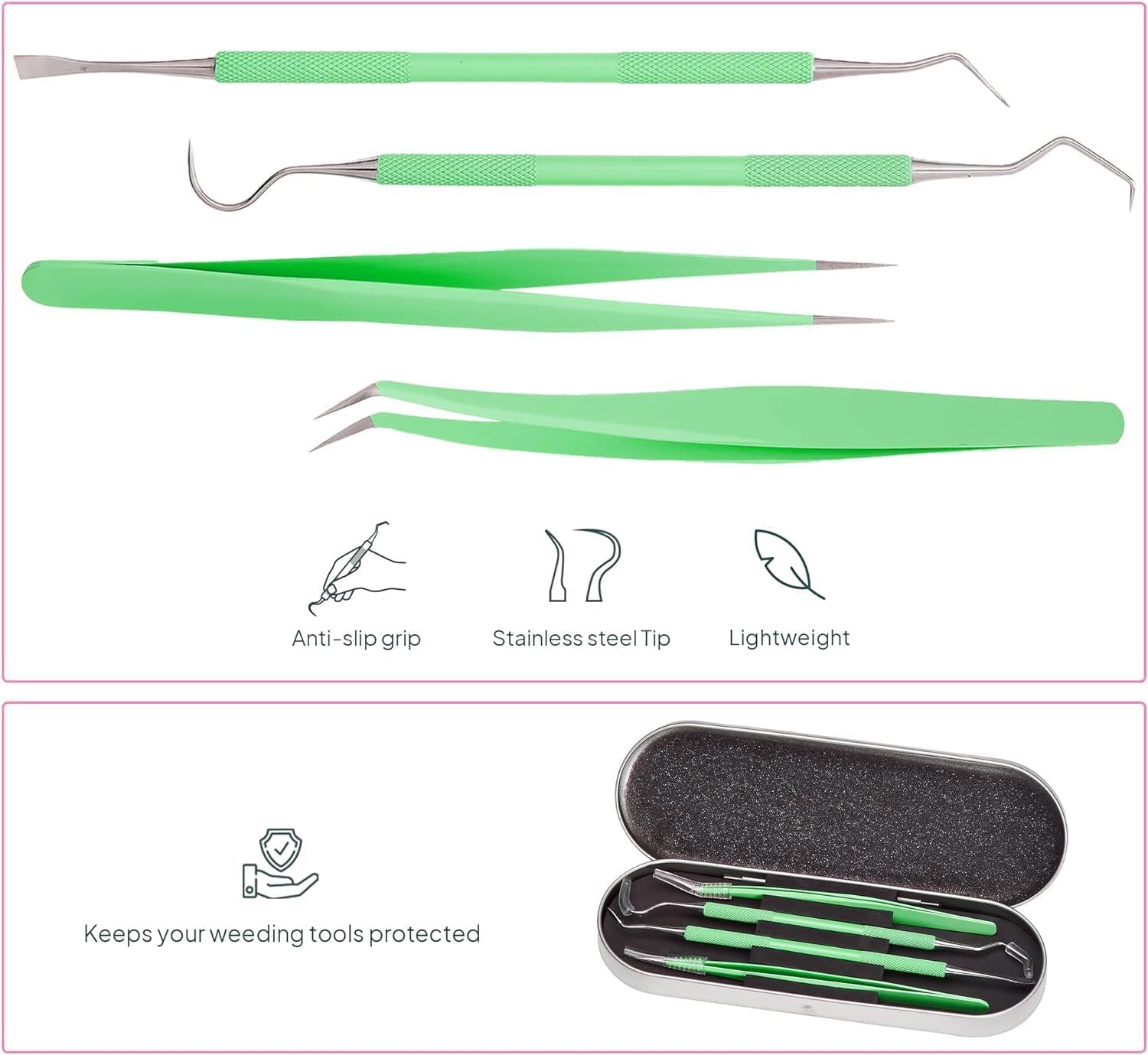 Premium Vinyl Weeding Tool Kit - Precision Stainless Steel Weeder - Hook and Pick with Fine Tweezers Crafting Set for Cricut Vinyl - by iVyne (Green)